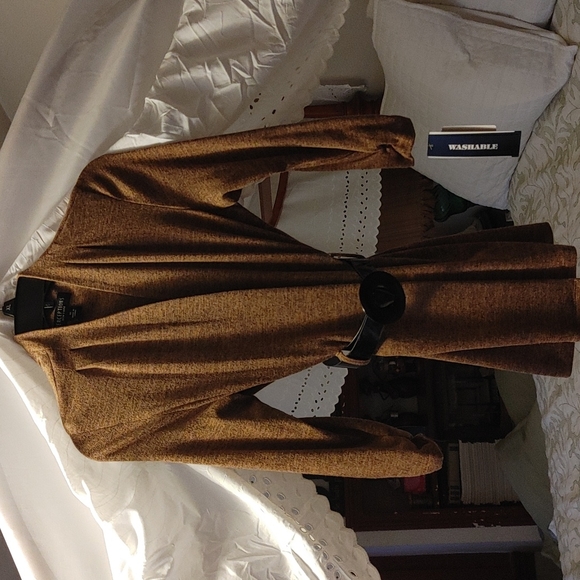 NWT PERCEPTIONS TAN LIGHT TWEED CARDIGAN WITH BELT SZ 10 - Picture 2 of 7